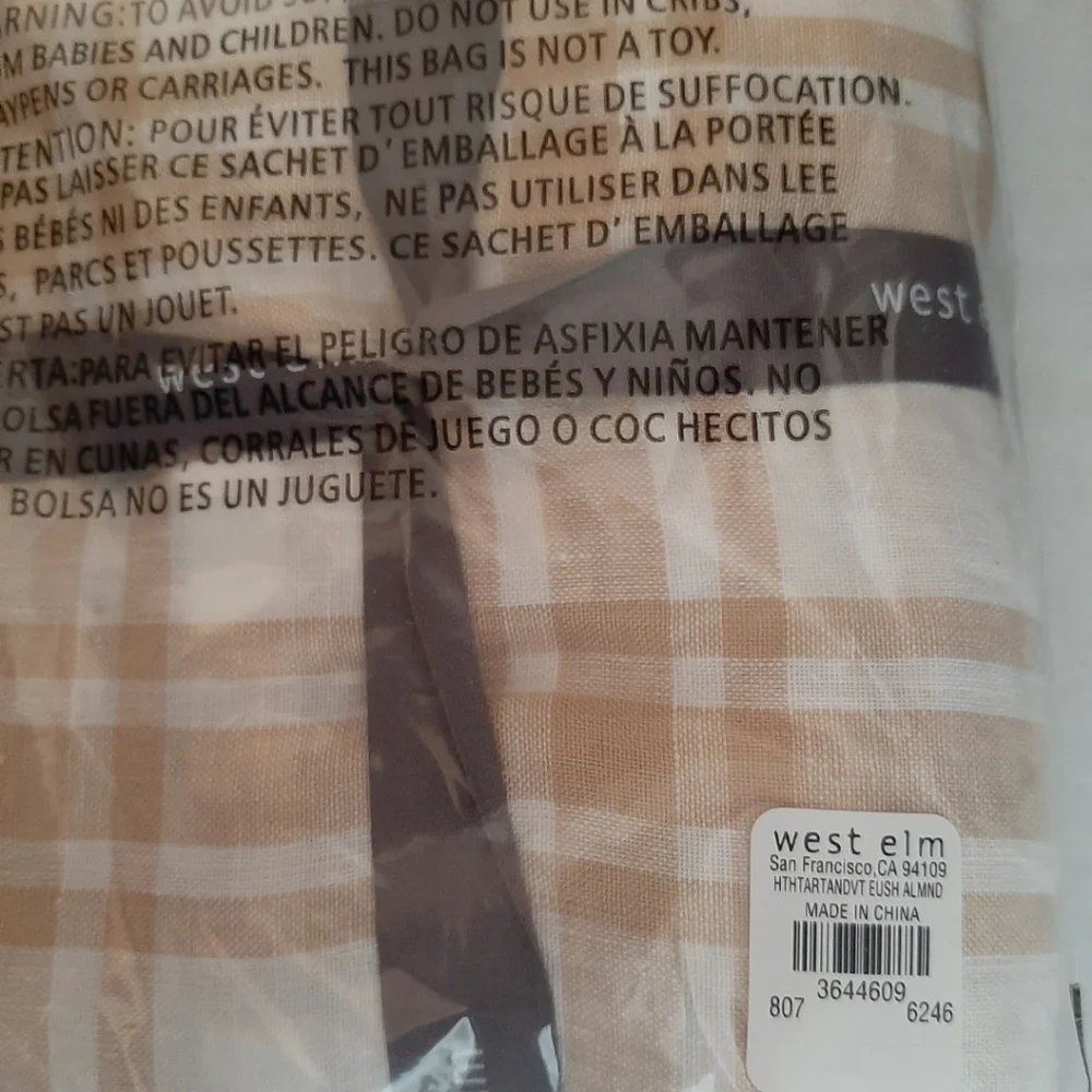 *West Elm Heather Taylor Home Tartan King Duvet Cover & 2 King Shams Almond